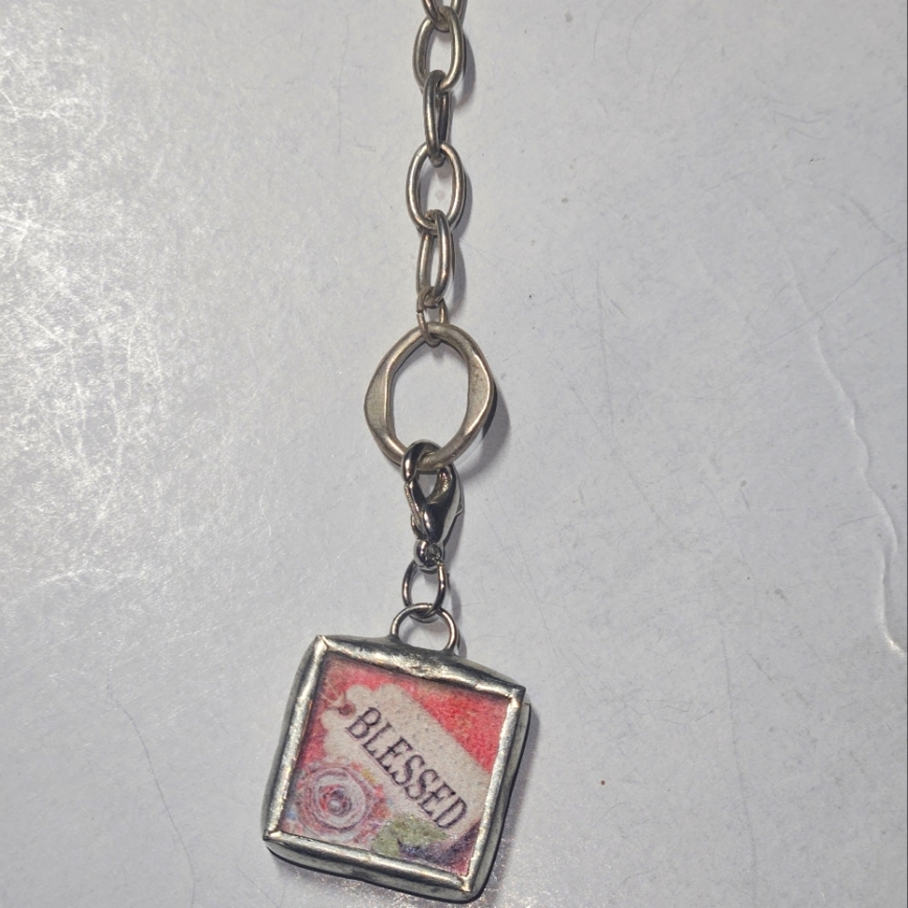 JEWEL KADE SILVER PLATED NECKLACE WITH DOUBLE SIDE SQUARE ROSE PENDANT